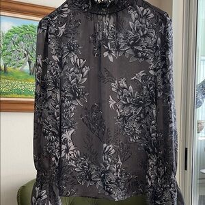 Vince Camuto Floral Blouse in Gray and Black